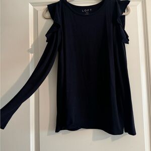 LOFT Women's Black Ruffle Sleeve Top